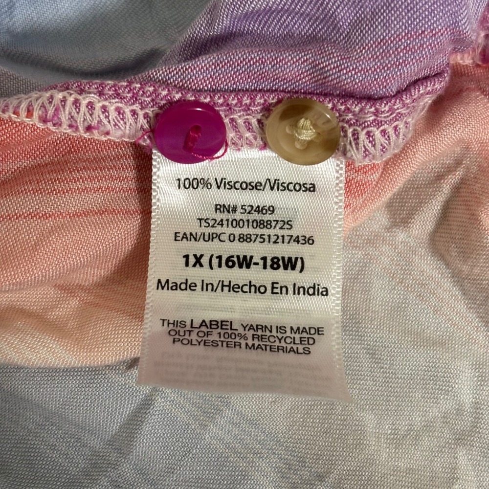 Sleeveless Button Front Swing Tank Collared Relaxed Lightweight Striped 1X - Picture 4 of 8